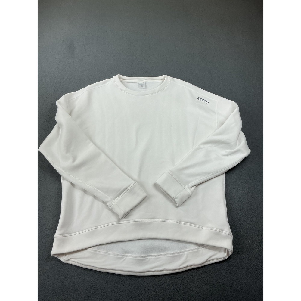NOBULL Sweatshirt Mens S White Pullover Fleece Lined Stretch Logo Gym Training